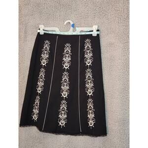 NWT Anne Taylor Loft Floral Embroidered Black A-Line Midi Skirt 6P